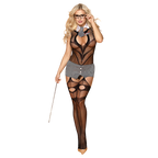 Office Hours - Costum Profesoară Sexy – Bodystocking Fishnet cu Decupaje, Fustă Mini în Dungi, Tanga, Guler, Indicator și Ochelari