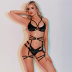 Bound To Me - Set Lenjerie Sexy Negru – Sutien, Portjartier și Tanga