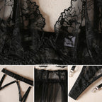 Private Show - Set Lenjerie Sexy Negru – Sutien, Corset Dantelă cu Tul, Portjartier și Choker