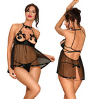 Playful Kiss - Babydoll Negru Transparent - Lenjerie Sexy cu Slip Tanga Inclus