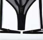 Secret Vows - Set Lenjerie Sexy Negru – Sutien cu Inele, Portjartier High-Waist și Choker
