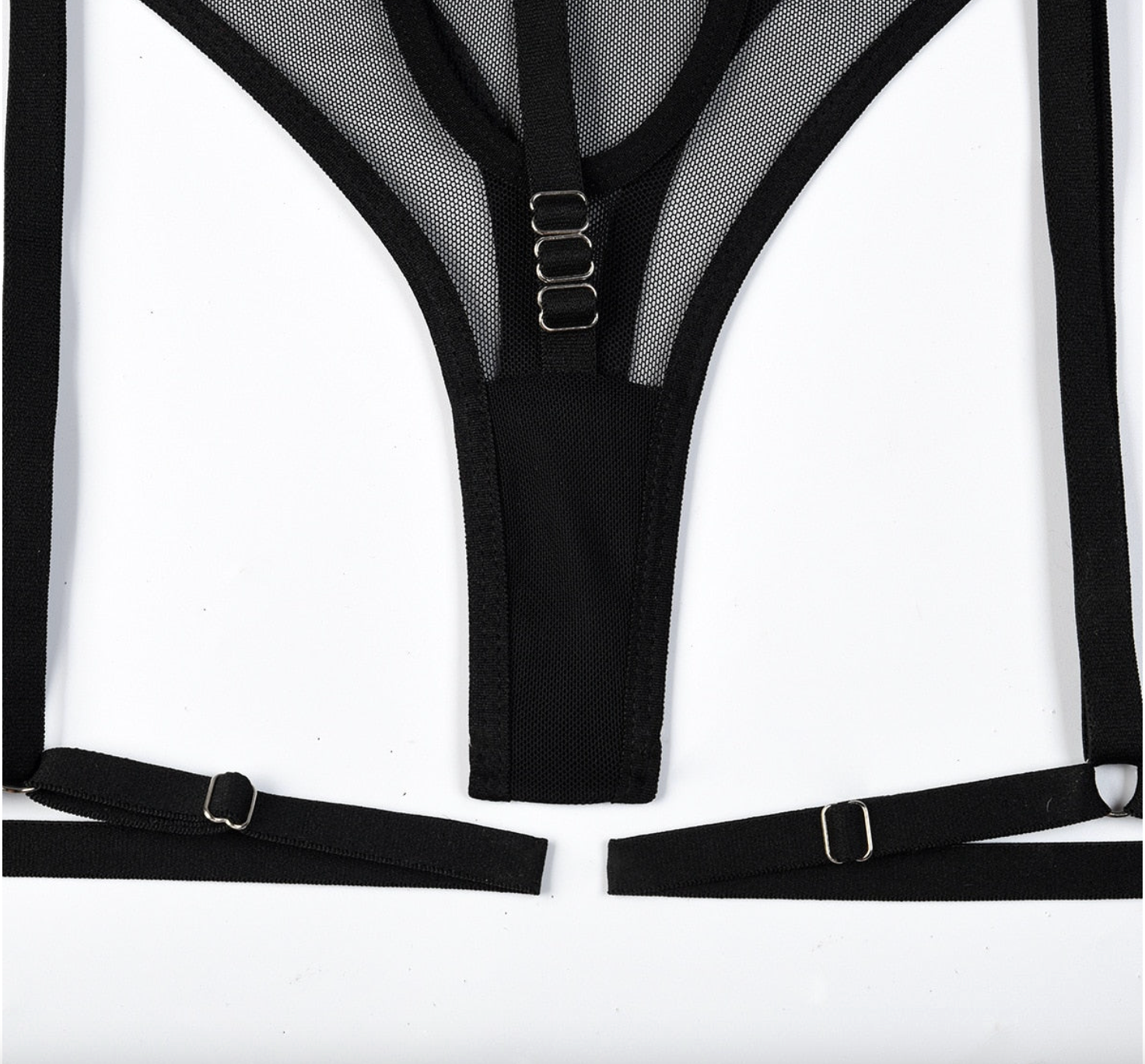 Secret Vows - Set Lenjerie Sexy Negru – Sutien cu Inele, Portjartier High-Waist și Choker