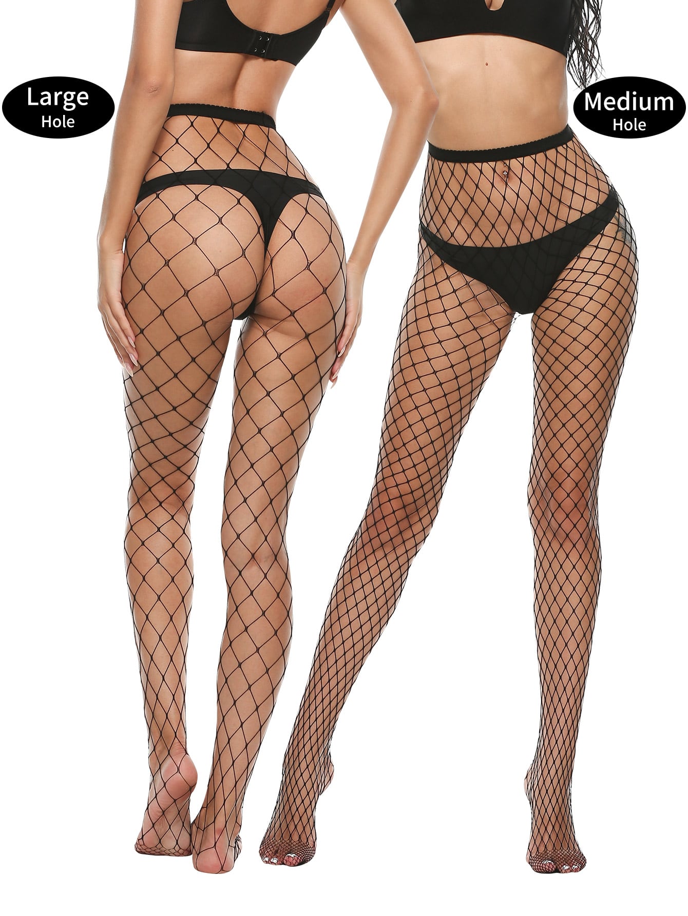 Tempting Lines - Set 4 Dresuri Plasă Negre – Fishnet Ochiuri Extra-Mari, Mari, Medii și Fine