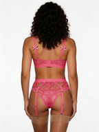 Pink Obsession - Set Lenjerie Sexy Roz Coral cu Dantelă și Inimi