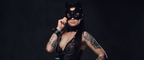 Obey Me Not - Costum Menajeră Sexy Negru – Body Dantelă cu Bust Glitter și Volănașe, Șorț, Pămătuf Decorativ și Bonetă
