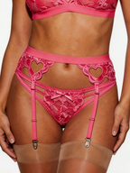 Pink Obsession - Set Lenjerie Sexy Roz Coral cu Dantelă și Inimi