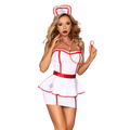 Sweet Remedy - Costum Asistentă Sexy Alb-Roșu – Rochie Mini cu Volănașe, Curea, Bonetă și Stetoscop