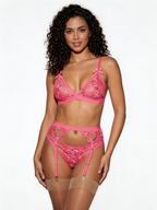 Pink Obsession - Set Lenjerie Sexy Roz Coral cu Dantelă și Inimi