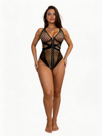 Almost Hidden - Body Sexy Negru Fishnet cu Fermoar