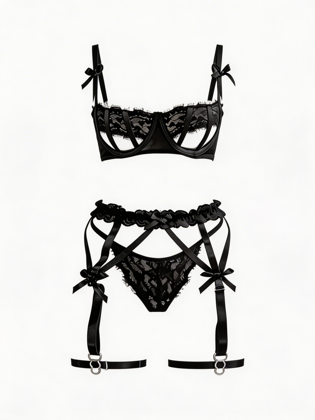 Kind of Dangerous - Set Lenjerie Sexy Negru cu Fundițe