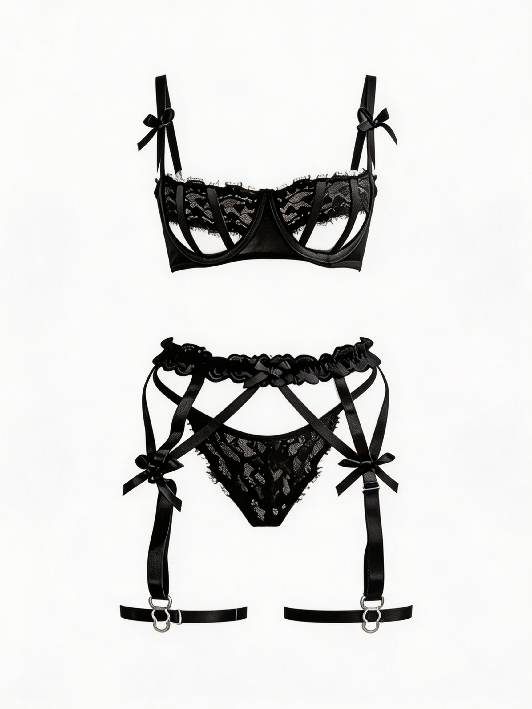Kind of Dangerous - Set Lenjerie Sexy Negru cu Fundițe