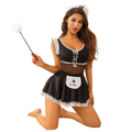 Midnight Shift - Costum Menajeră Sexy Negru-Alb – Rochie Mini cu Dantelă, Șorț, Bonetă și Pămătuf Decorativ