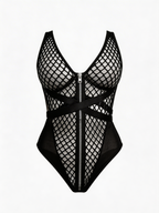 Almost Hidden - Body Sexy Negru Fishnet cu Fermoar