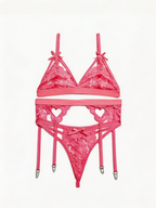 Pink Obsession - Set Lenjerie Sexy Roz Coral cu Dantelă și Inimi